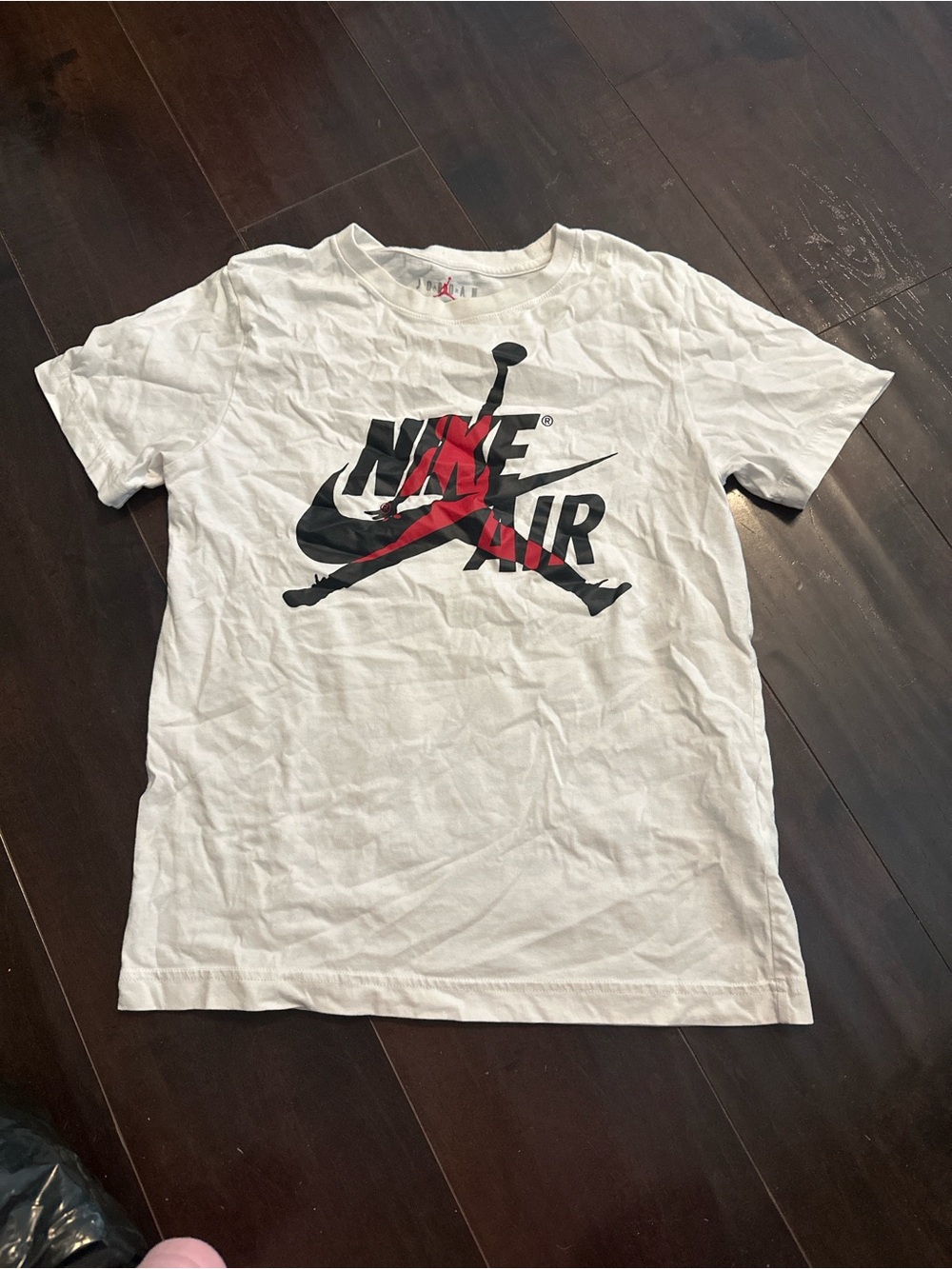 Jordan Men's White Short Sleeve Tee with Black and Red Logo